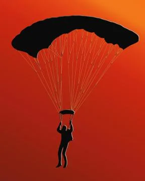 Sunset back sky diver with parachute Иллюстрация