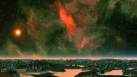 Sunset on the Background of the Beautiful Nebula Video stock 91056383