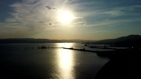 Sunset on the background of mountains and sea Stock Footage 159894766