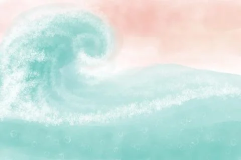 Sunset on the background of the ocean, sea wave, foam, background in pastel c Stock Illustration