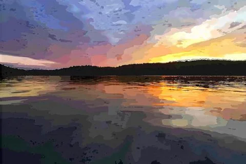 A sunset in the background painting Stock Photos