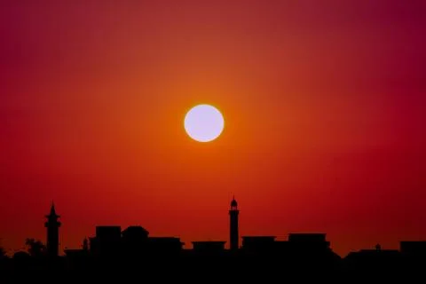Sunset background in river with the mosque in th shadow. Stock Photos