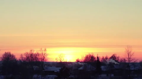 Sunset on a background of the village Stock Footage 40642119