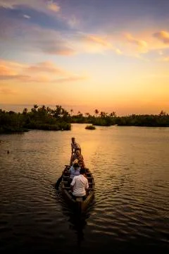 Sunset in backwaters of kerala 스톡 사진