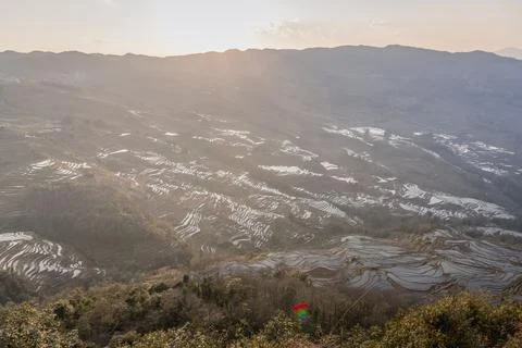 Sunset at Bada Viewpoint, one of the most famous viewpoints at Yuanyang, Chin Stock Photos
