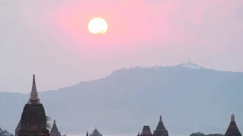 Sunset in Bagan of Myanmar - smooth zoom time lapse Stock Footage 76438183
