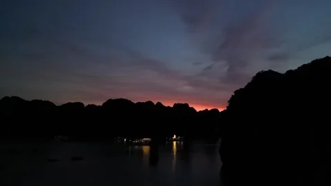 Sunset in Bai Tu long bay, 4k aerial footage. Stock Footage 287431450