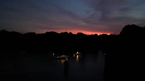 Sunset Bai Tu long bay, 4k aerial footage. Stock Footage 287431473
