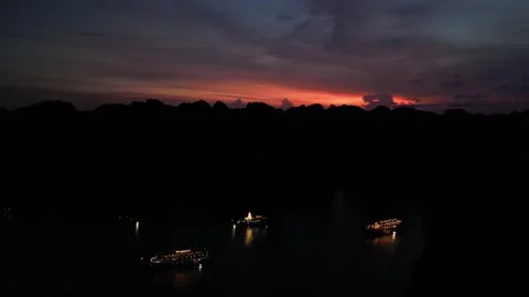 Sunset Bai Tu long bay Vietnam, 4k aerial footage. Stock Footage 287431527