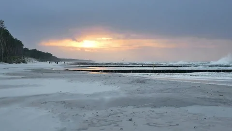 Sunset on Baltic Sea in Poland Stock Footage 95033941