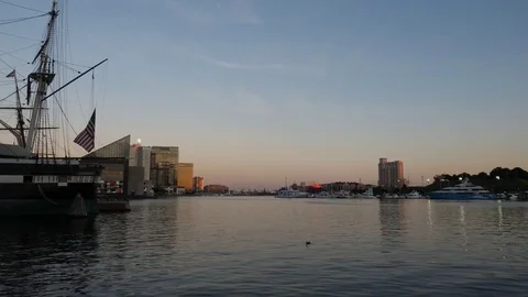 Sunset on the baltimore harbor Video stock 81890870