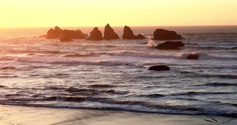 Sunset on Bandon Beach Oregon Stock Footage 231827495