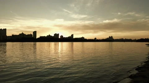 Sunset on the banks of the Dnieper river Stock Footage 138561182