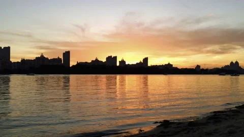 Sunset on the banks of the Dnieper river Stock Footage 138561297
