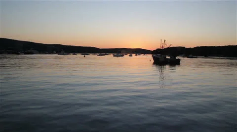 Sunset in Bar Harbor, Maine view from the boat Stock Footage 23019893