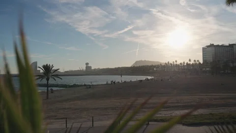 Sunset on Barcelona beach Stock Footage 262558773
