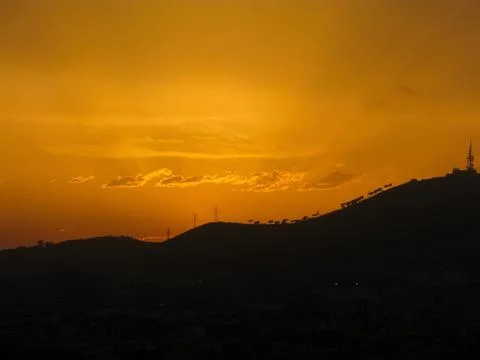 Sunset in Barcelona Stock Photos