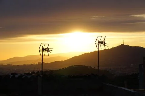 Sunset in Barcelona Stockfoto's