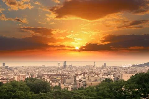 Sunset in Barcelona, Spain Stock Photos