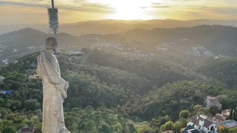 Sunset in Barcelona Tibidabo panoramic view Stock Footage 224183798
