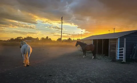 Sunset at the Barn Stock Photos