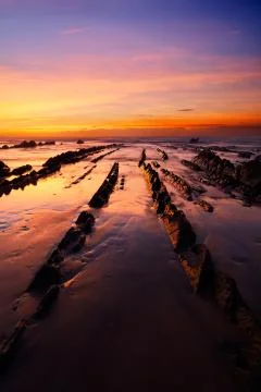 Sunset in barrika beach Stock Photos