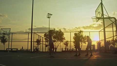 Sunset Basketball Game Stock Footage 112880646
