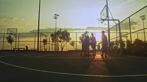 Sunset Basketball Game Stock Footage 112882582