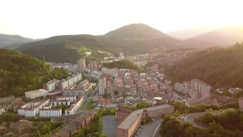 SUNSET BASQUE COUNTRY TOWN DRONE SHOT Stock Footage 262055762