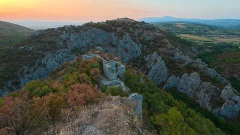 Sunset bathes rocky trail in warm, soft light. Soko Grad, Serbia 動画素材 345897584