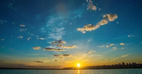Sunset in the bay, timlamps, night sky, Stock Footage 79936293