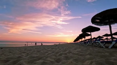 Sunset on the beach in Alvor Stock Footage 251759892