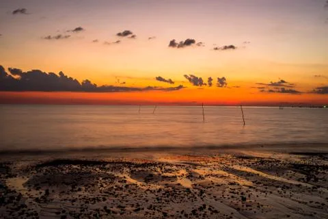 Sunset at beach and sky Stock-Fotos