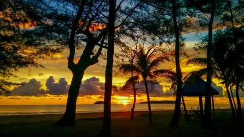 Sunset with beach background Stock Photos