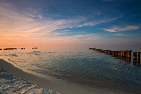 Sunset on the beach on the Baltic Sea Stock Photos
