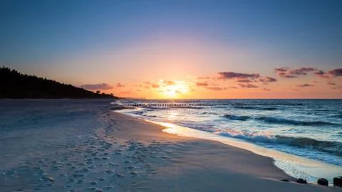 Sunset on the beach of the Baltic Sea Stock Photos