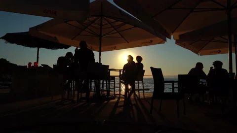 Sunset beach bar | 4K Video stock 159605996