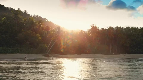 Sunset at the beach in Boracay, Philippines / 4K Drone Video Stock-Footage 103606080