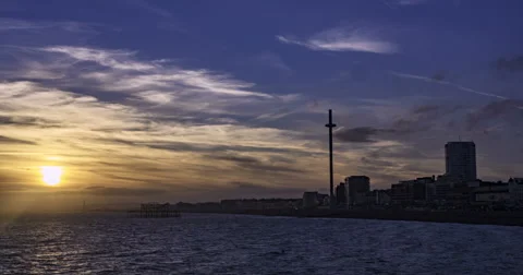 Sunset on the beach in Brighton Stock Footage 67108529