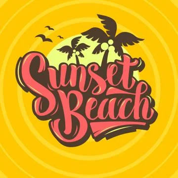 Sunset Beach Brush Script Lettering Custom Type Design With Coco Stock Illustration