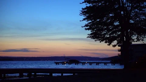 Sunset Beach dock and tree Video stock 79506287