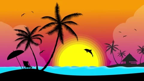 Sunset on the beach with dolphins Stock Footage 242286922