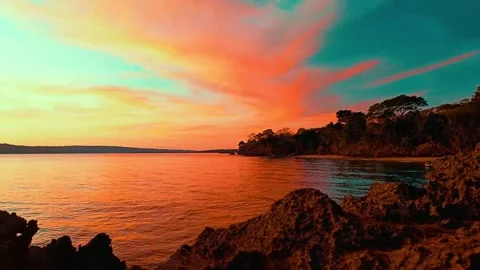 Sunset on the beach with dramatic cloudy sky. Stock Footage 297035237