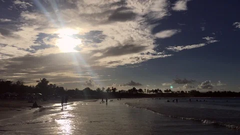 Sunset on the beach, evening on the beach, the ocean in the setting sun. Stock Footage 101805459