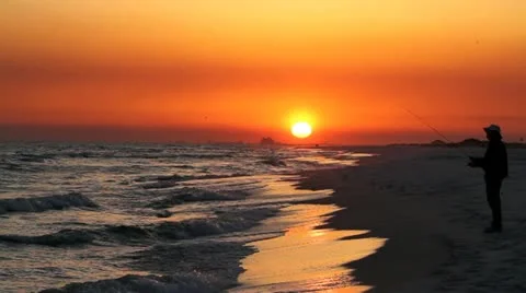 Sunset Beach Fisherman Vidéo 10819410