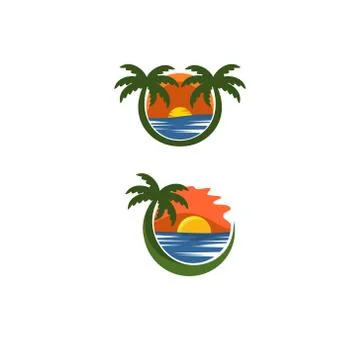 Sunset Beach Flat design logo Stock Illustration