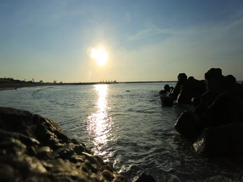 Sunset at beach Stock Footage 55378576