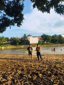 Sunset beach with friends Stock Photos