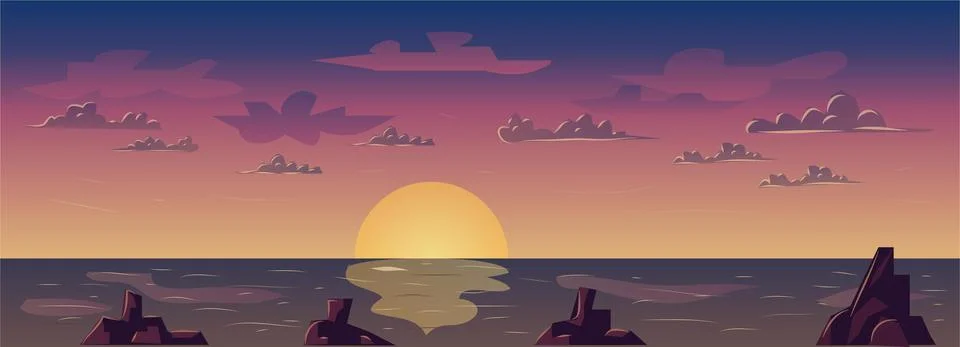 Sunset Beach Game Background Vector Illustration Stock Illustration