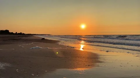 Sunset on the beach in Golubitskaya.  Stock Footage 252571596